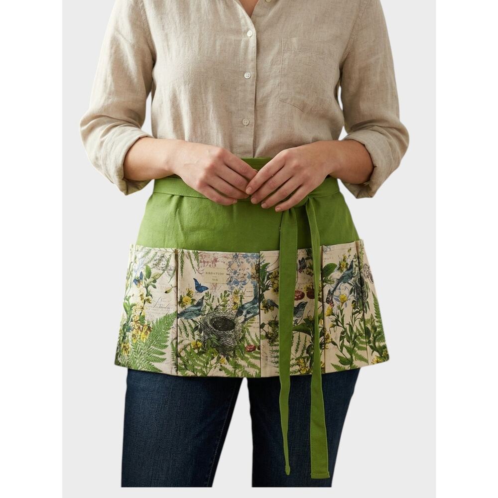 Michel Design Works Garden Apron Green Botanical Birds and Floral